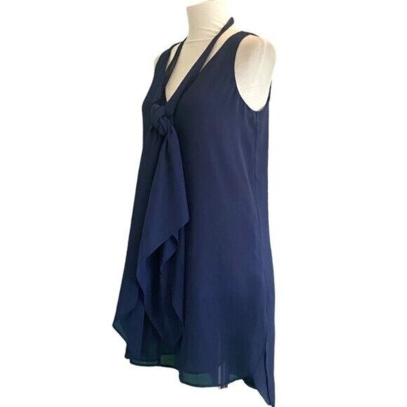 White House Black Market Sleeveless V-Neck Scarf Navy Chiffon Tunic Top Size S - Picture 1 of 6